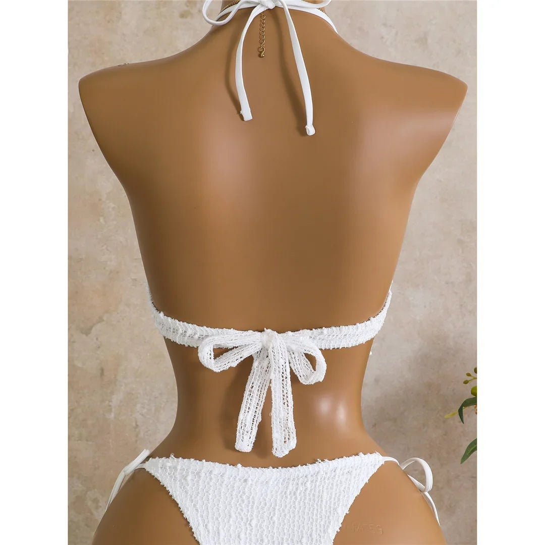 New Hollow Out Tankini Halter Bikini Female Swimsuit Women Swimwear Two-pieces Bikini set Strappy Bather Bathing Suit Swim V8076
