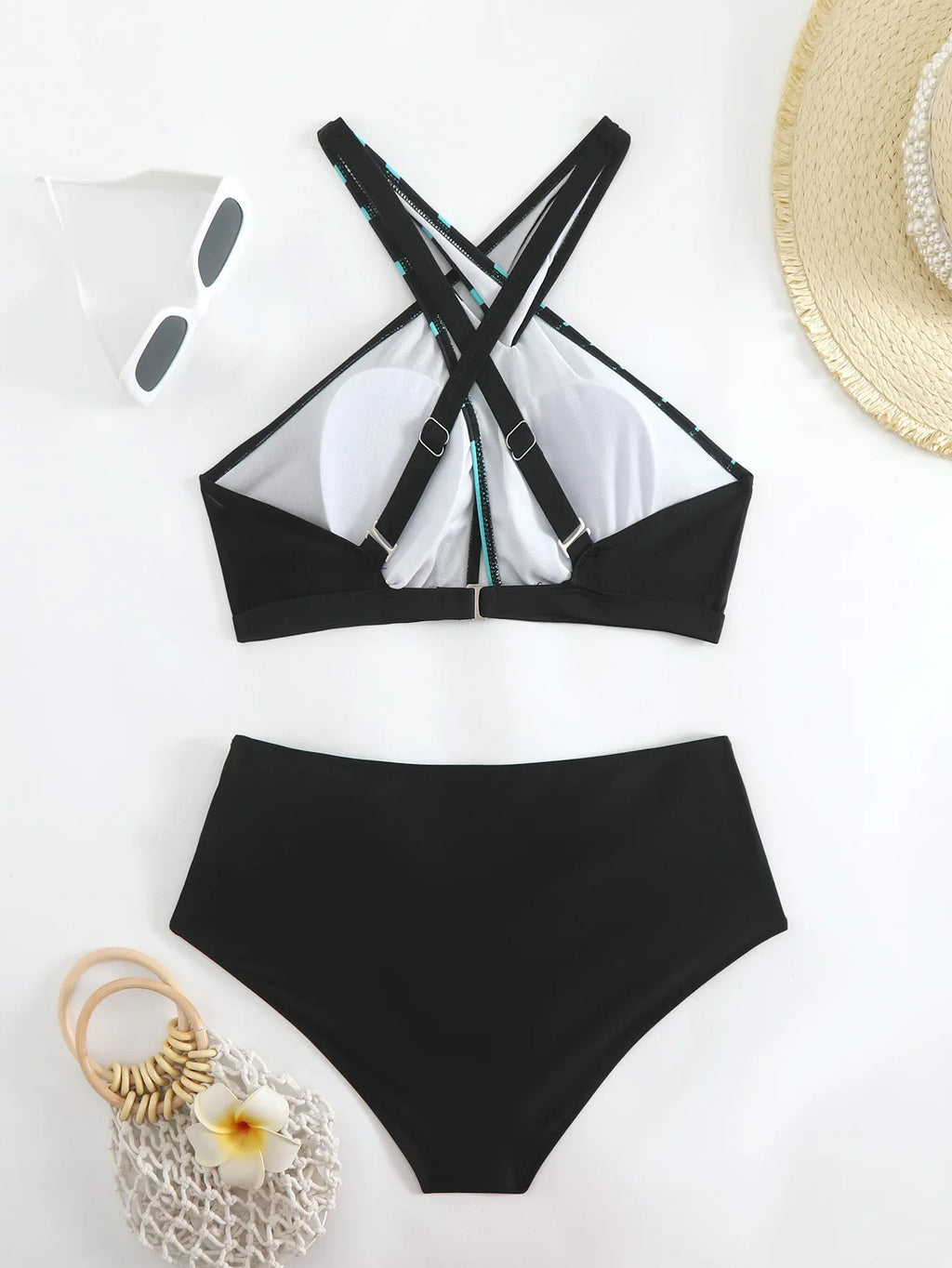 Women's Plus Size Triangle Halter Cross Back Bikini Set - European American Style Separable Swimsuit