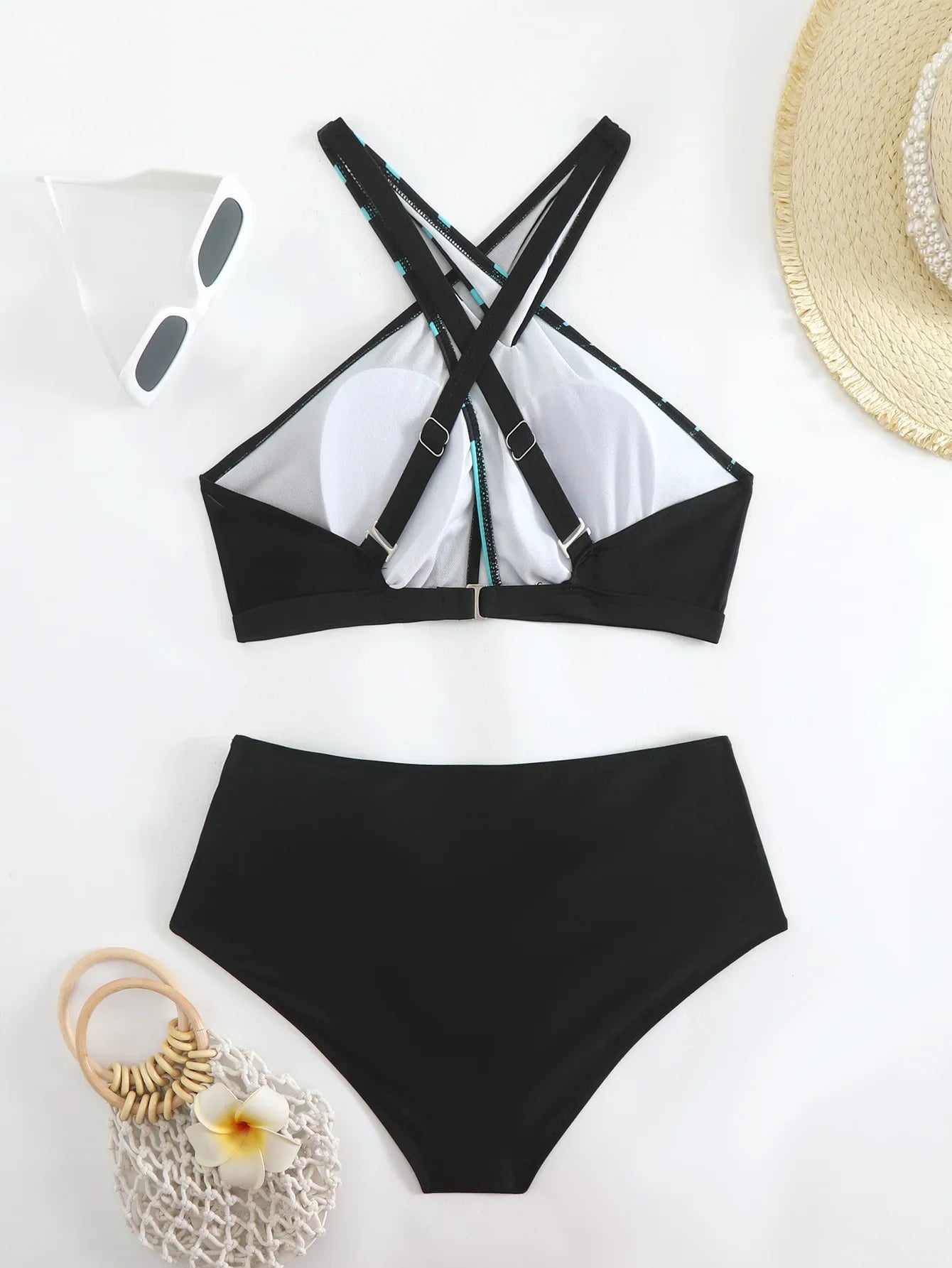 Women's Plus Size Triangle Halter Cross Back Bikini Set - European American Style Separable Swimsuit