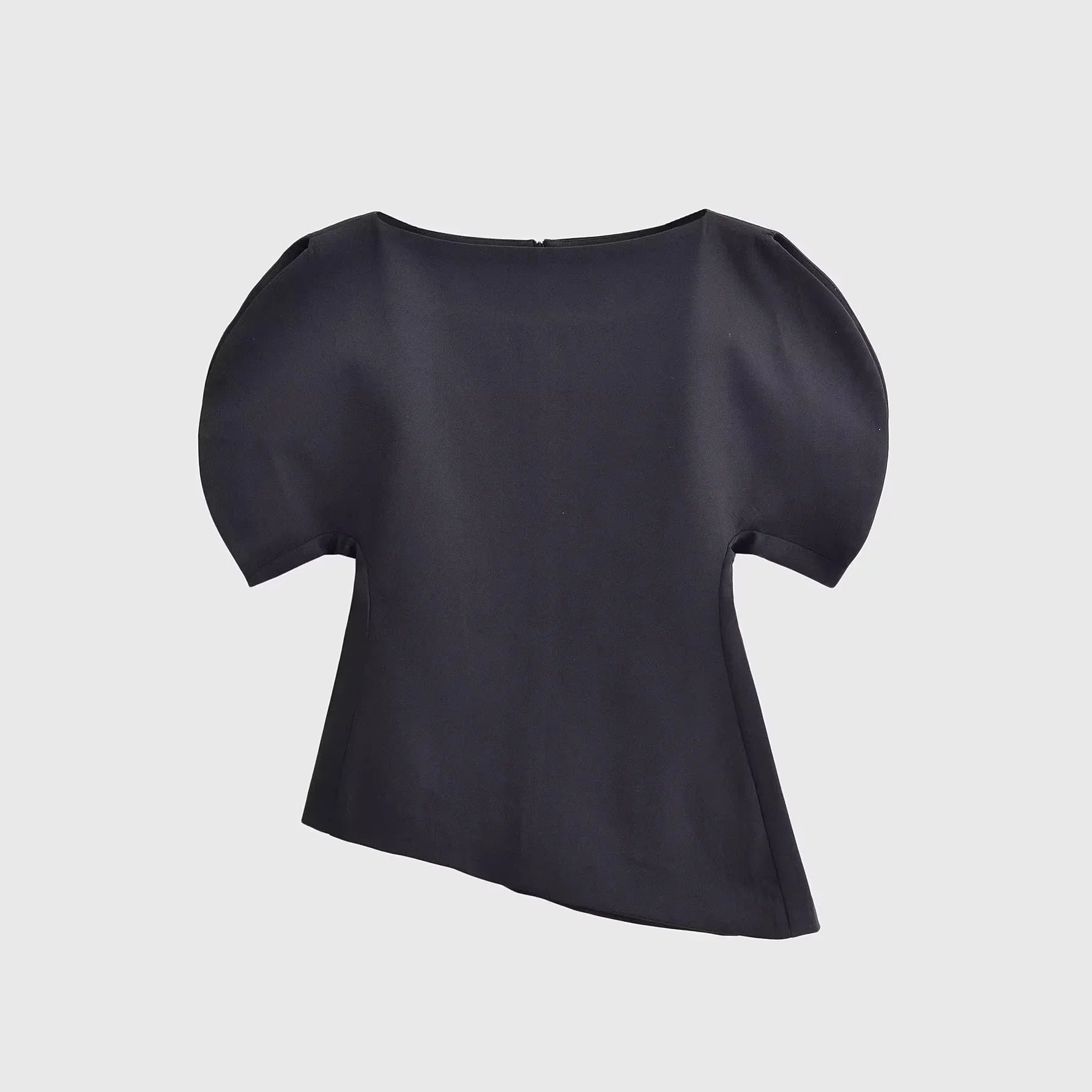Women's Fashion Casual Short Sleeve Top Women Solid Black Boat Neck Puff Sleeve Hem Top Slim Fit Casual Blouse For Party 0PX4