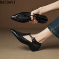 New Design Women T-Strap Sandals Square Toe Flats Buckle Breathable Mesh Casual Soft Leather Daily OL Shoes Plus Size 41 42 43