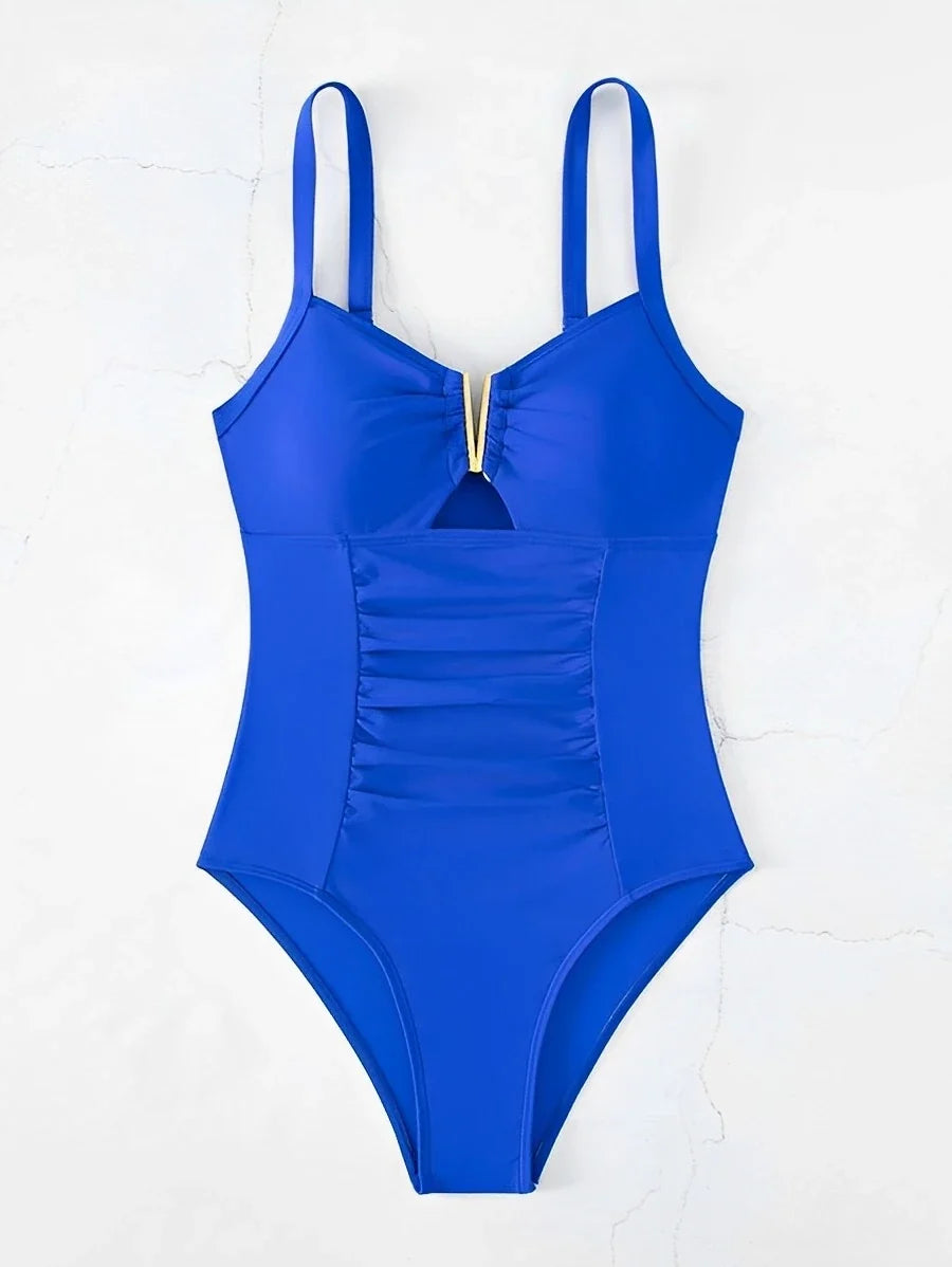 2026 Cut Out Ruched Front Swimsuit One Piece Swimwear Women Sexy Bathers Bathing Swimming Swim Suit Female Beachwear XXL