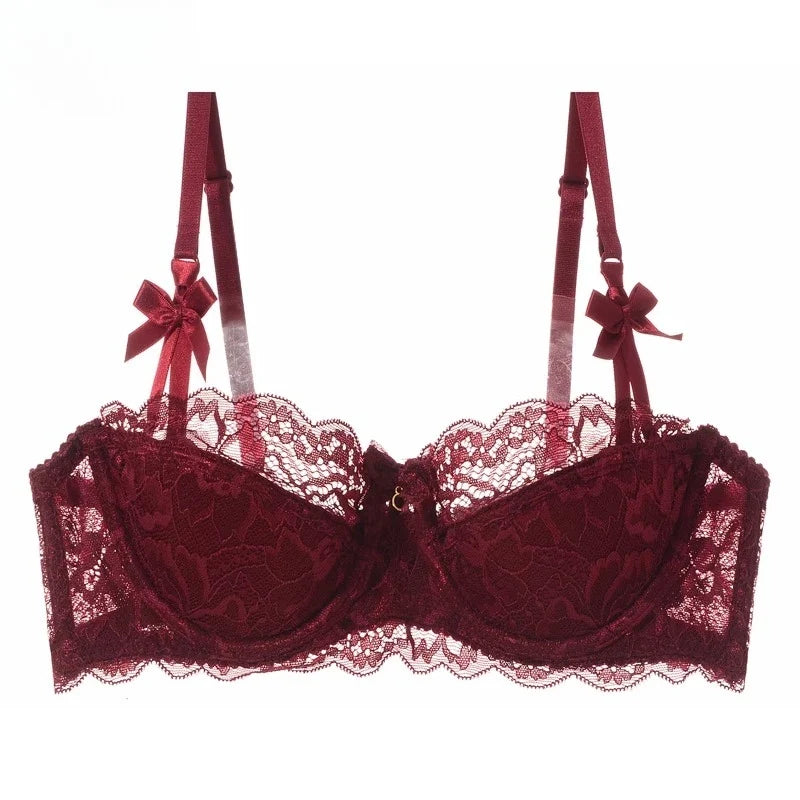MOYISU Summer Lingerie Set Sheer French Lace Minimiser Bra Briefs Ultra Thin Sexy Women's Underwear Big Bust Sexy Tushy & Panty