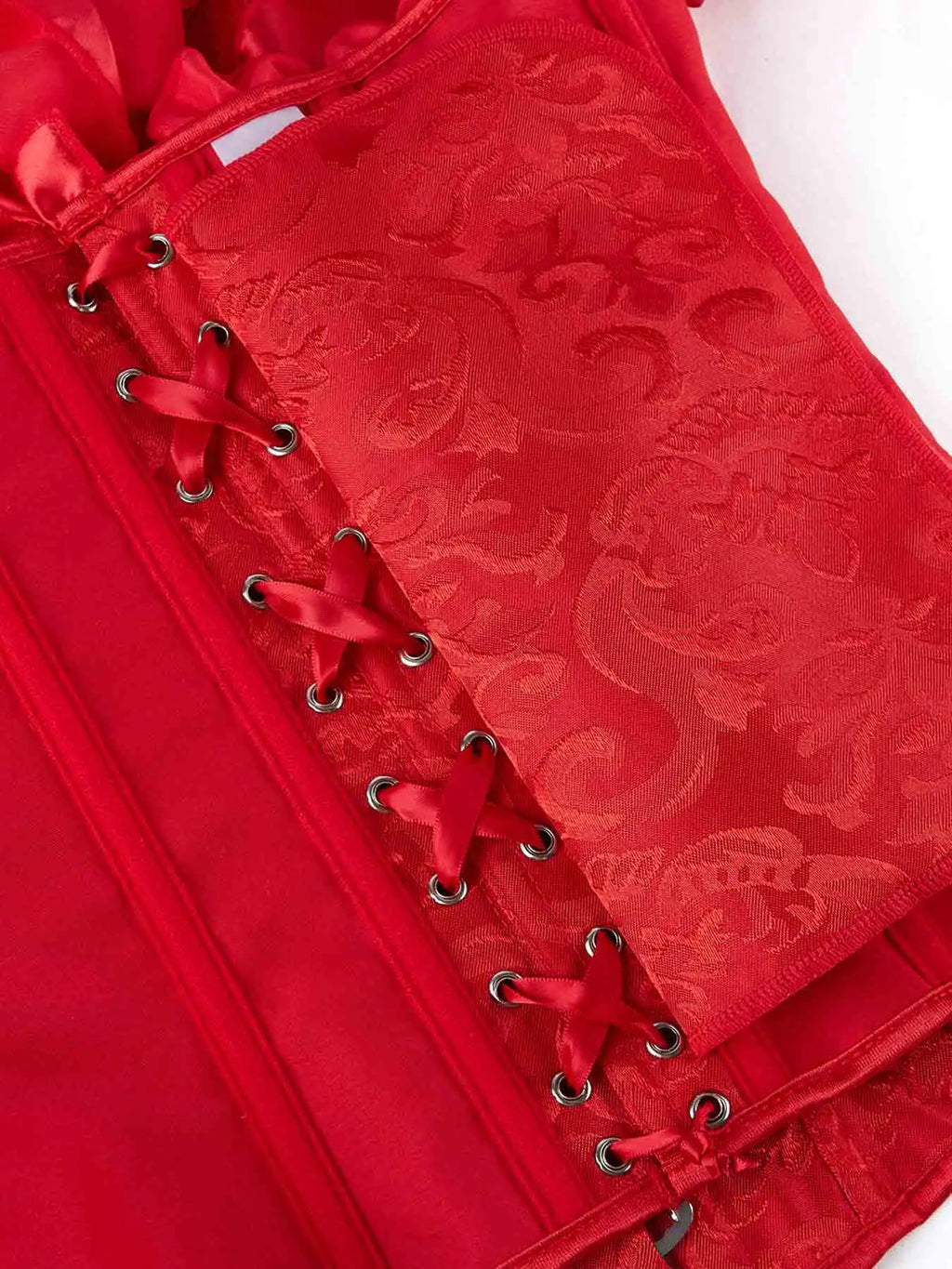Chest corset with satin ruffled sleeves and waist-tightening palace corset at the back of the shoulder.