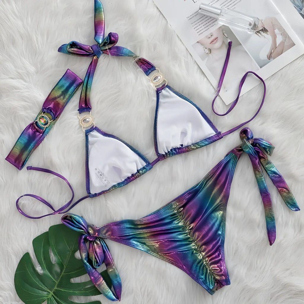 Glossy Sexy Bikinis 2026 Swimsuit With Rhinestones Women Swimwear Female Push Up Bikini Beach Swim Wear Bathing Suit Pool Bather