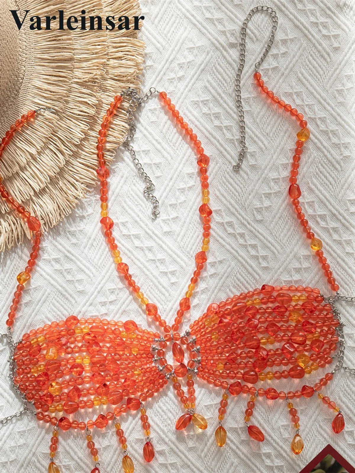 Pearls Beads Halter See Through Bikini Top Female Swimsuit Women Swimwear Bather Bathing Suit Swim Hollow Out Beach Top V8224