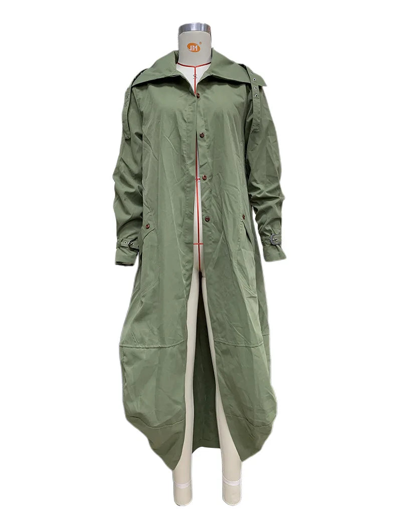 Phantasy Long Trench Coat Women Loose Button Fashion Casual Suit Elegant Female Pockets Streetwear Commuter Lady Coat Autumn