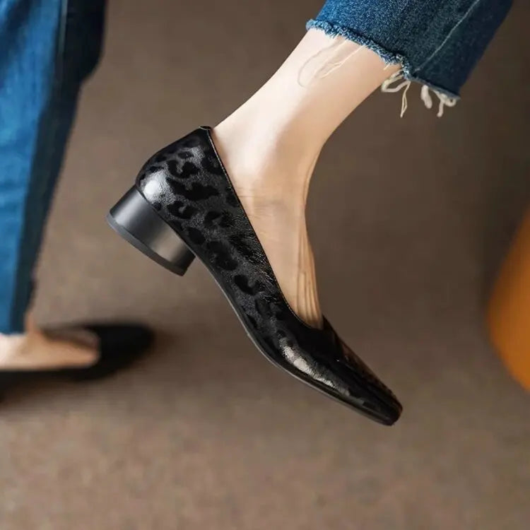 Fashionable and Comfortable Square-toe Shallow-mouth Single Shoes  New Block Heel Temperament Casual Women's Shoes