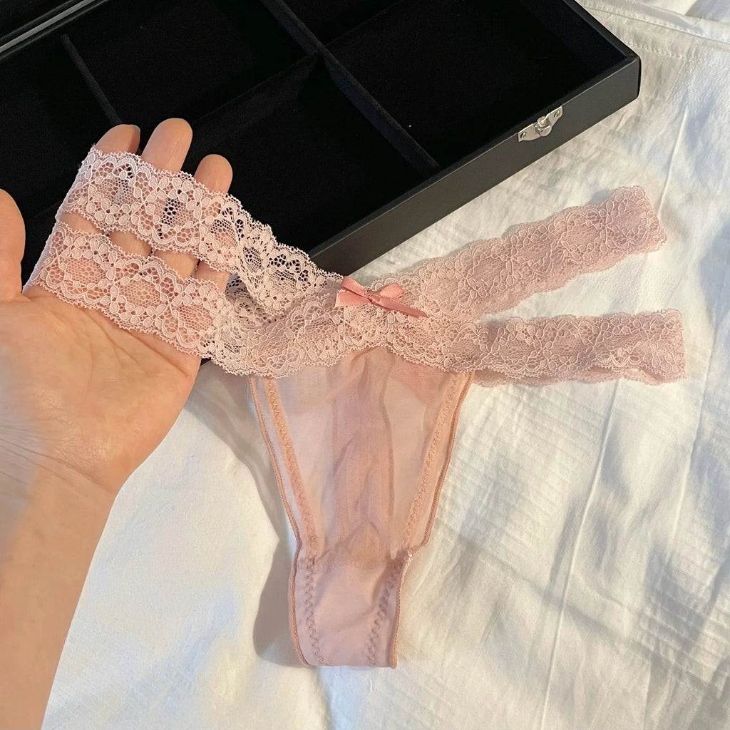 Lace G string Sexy Briefs Panties Women Underwear Thong High Quality Bowknot Transparent Underpants Lingerie Girls Intimates