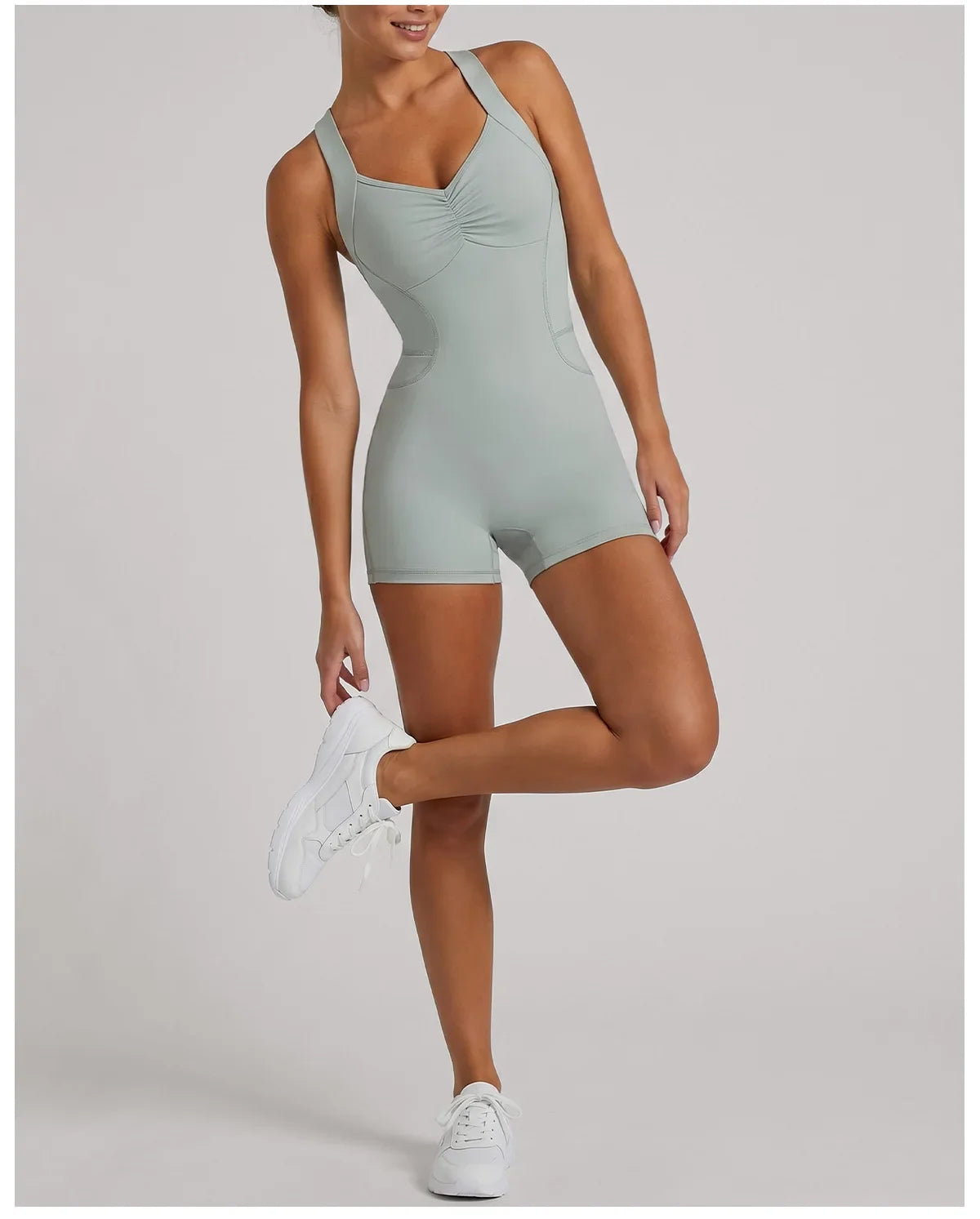 Cross Exposed Back Shaping Nude Yoga Jumpsuit Women Summer Sleeveless Pleate Slim Hip Lifting Short Sport Fitness One Piece Suit