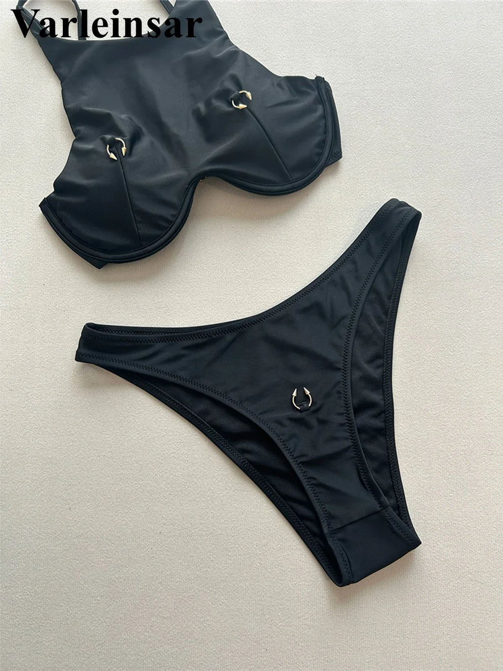 High Neck Underwired Bikini Female Swimsuit Women Swimwear Two-pieces Bikini set Brazilian Padded Bather Bathing Suit Swim V7514