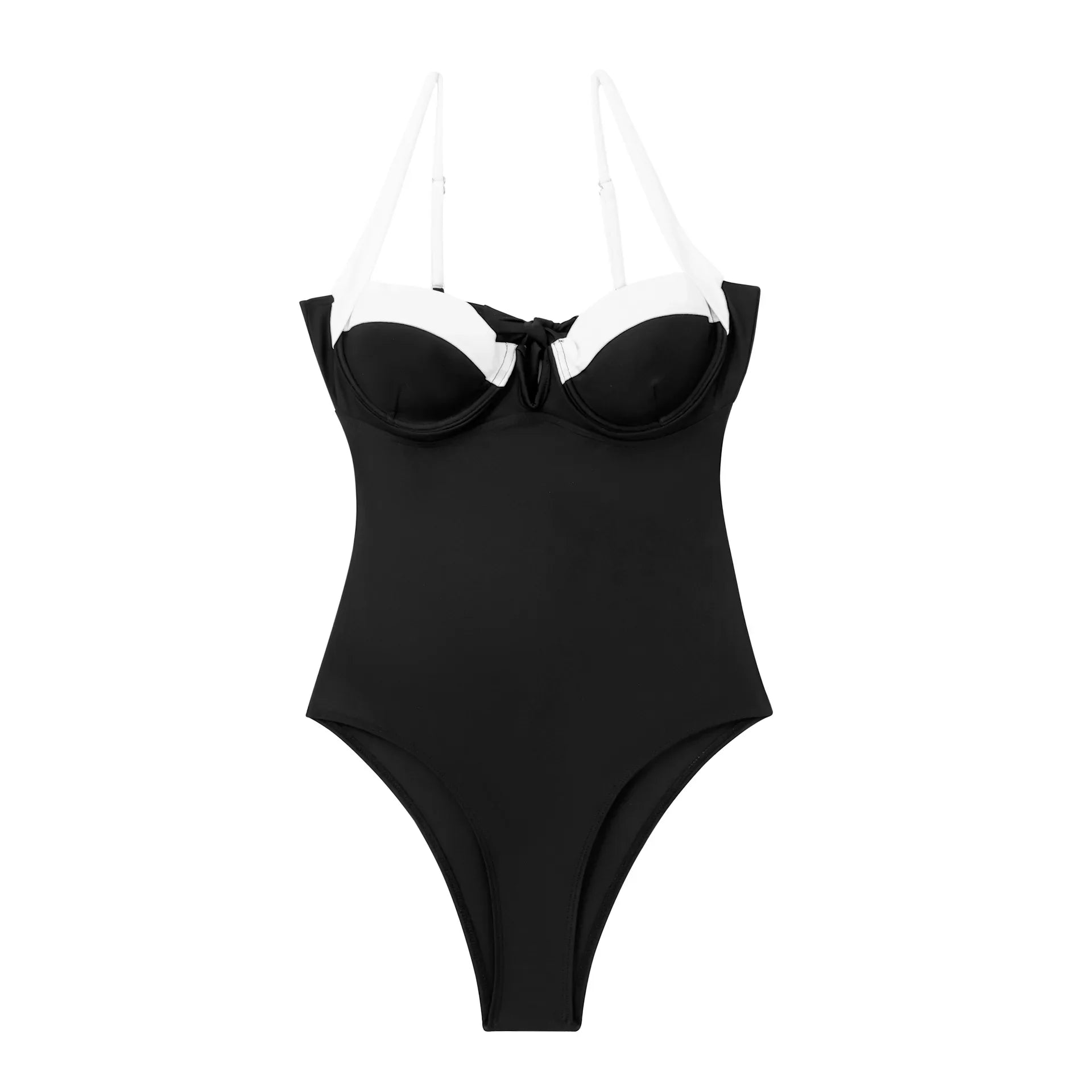 Sexy Black White Patchwork Underwire Swimsuit 2024 Women V Wire Push Up Tummy Control One Piece Swimwear Bathing Suit Bikini