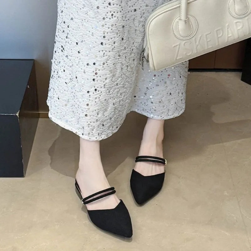 Sandals for Woman Chunky Pointed Toe Footwear Summer 2026 Thick Heel Block High  Pumps Women's Shoes Slippers