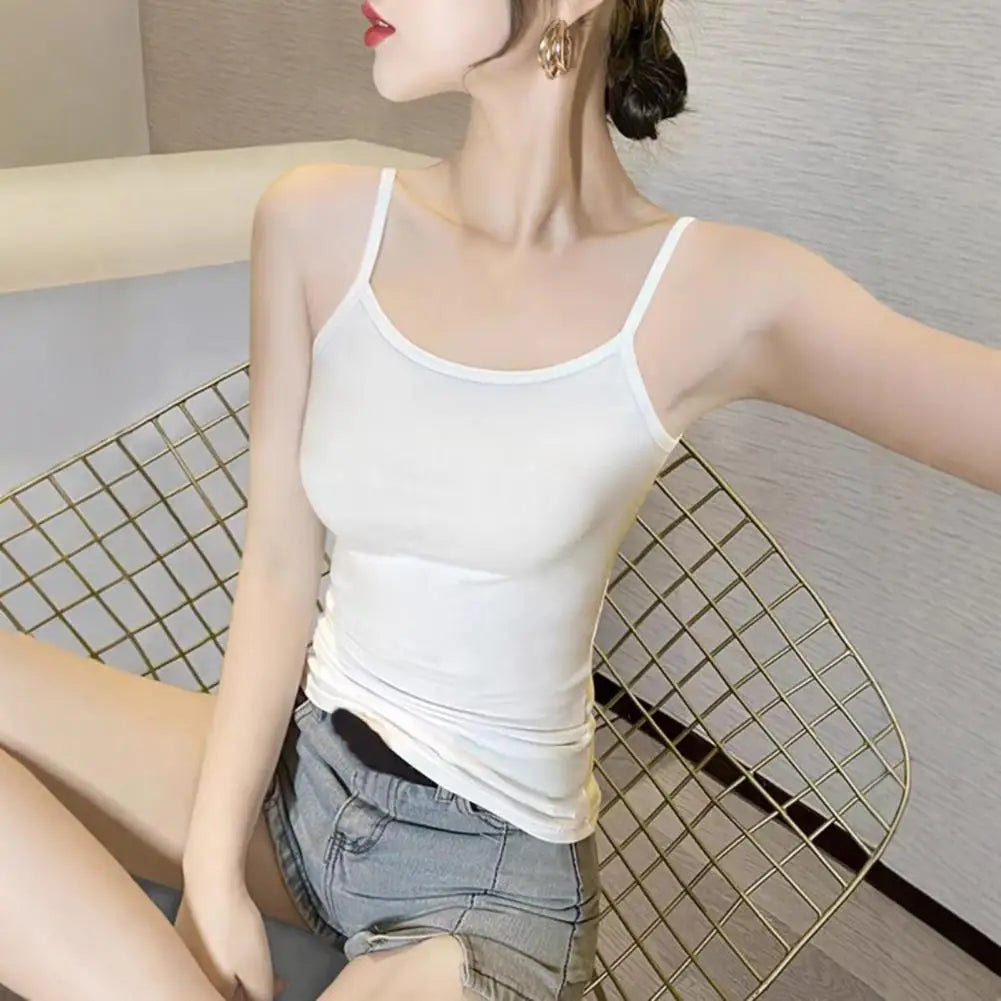 Summer Basic Undershirts Women's Slim-Fit Camisole Spaghetti Strap Sleeveless Tank Top Scoop Neck Cami Shirts