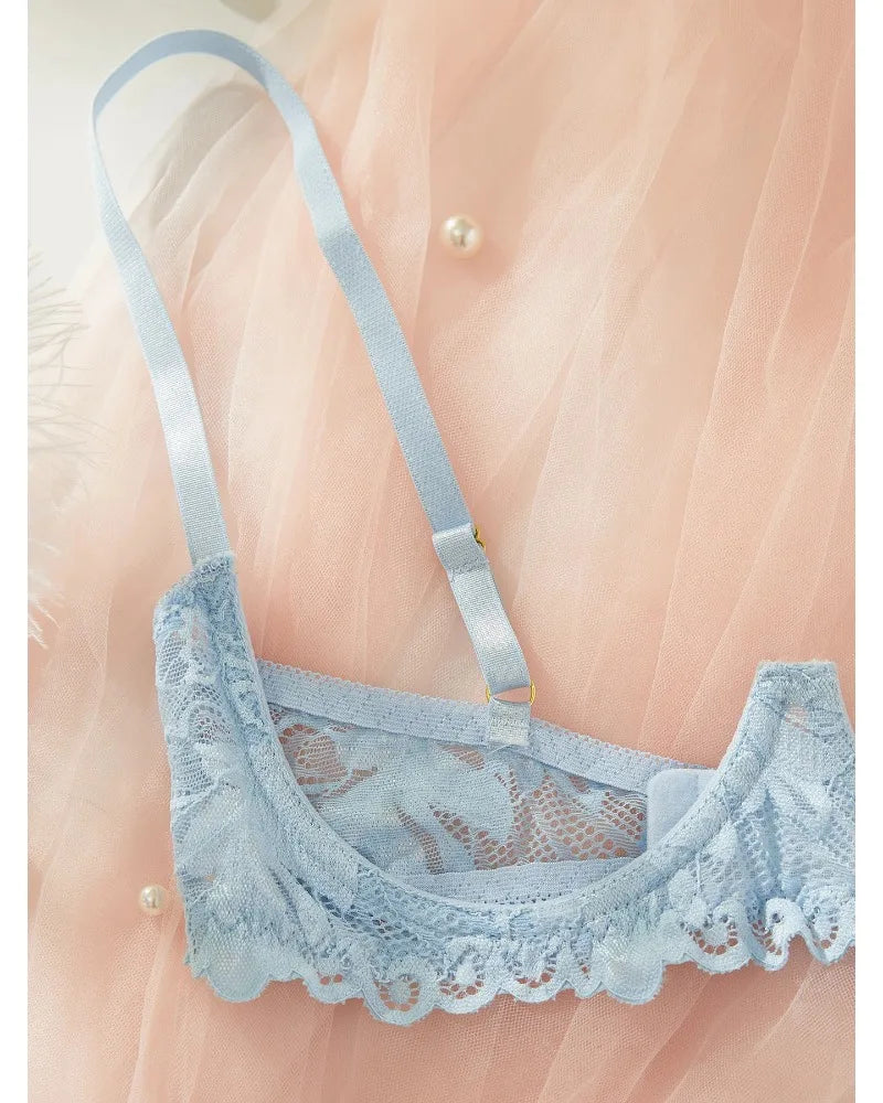 Toucheart Adult Sexy Lingerie Set Low-Cut Breast-Exposing Lace Embroidery See-Through Sexy Open-Back No-Removal Wear Underwear