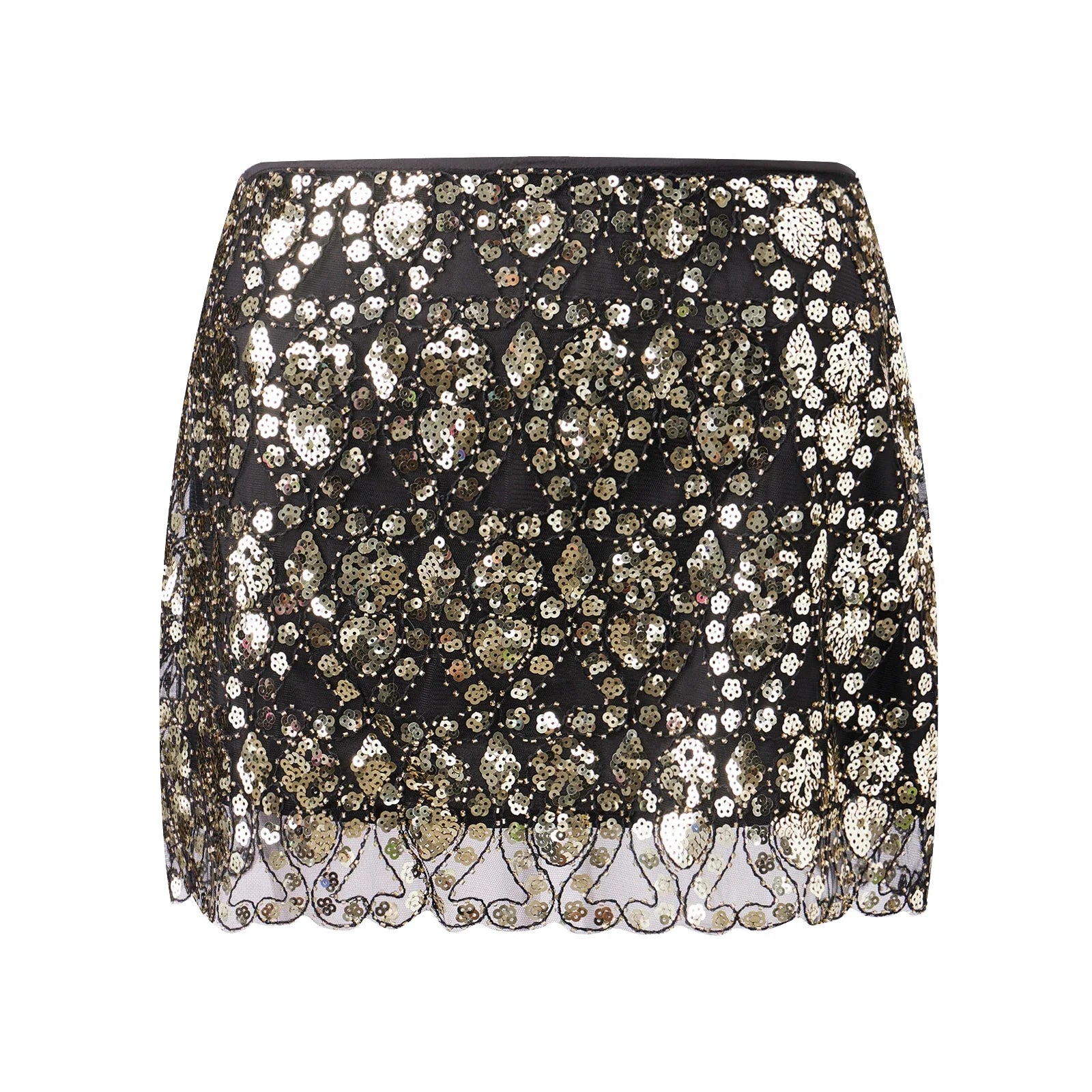 Womens Summer Sequined Mini Skirt Slim Fit Stylish Beaded Geometric Pattern Low Rise Short Skirts