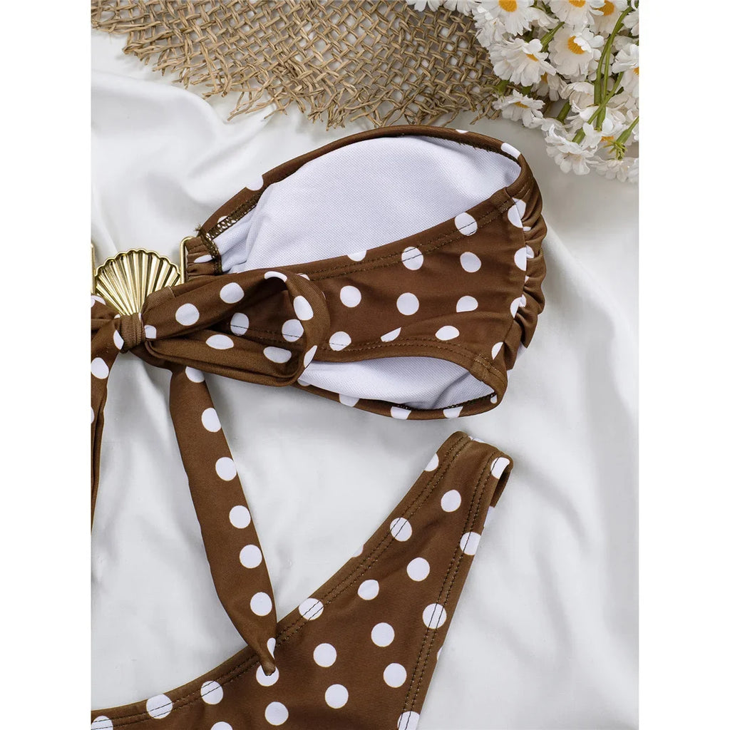 3PCS With Sarong Polka Dots Bandeau Bikini Women Swimwear Female Swimsuit Three-Pieces Bikini Set Bather Bathing Suit Swim V8189