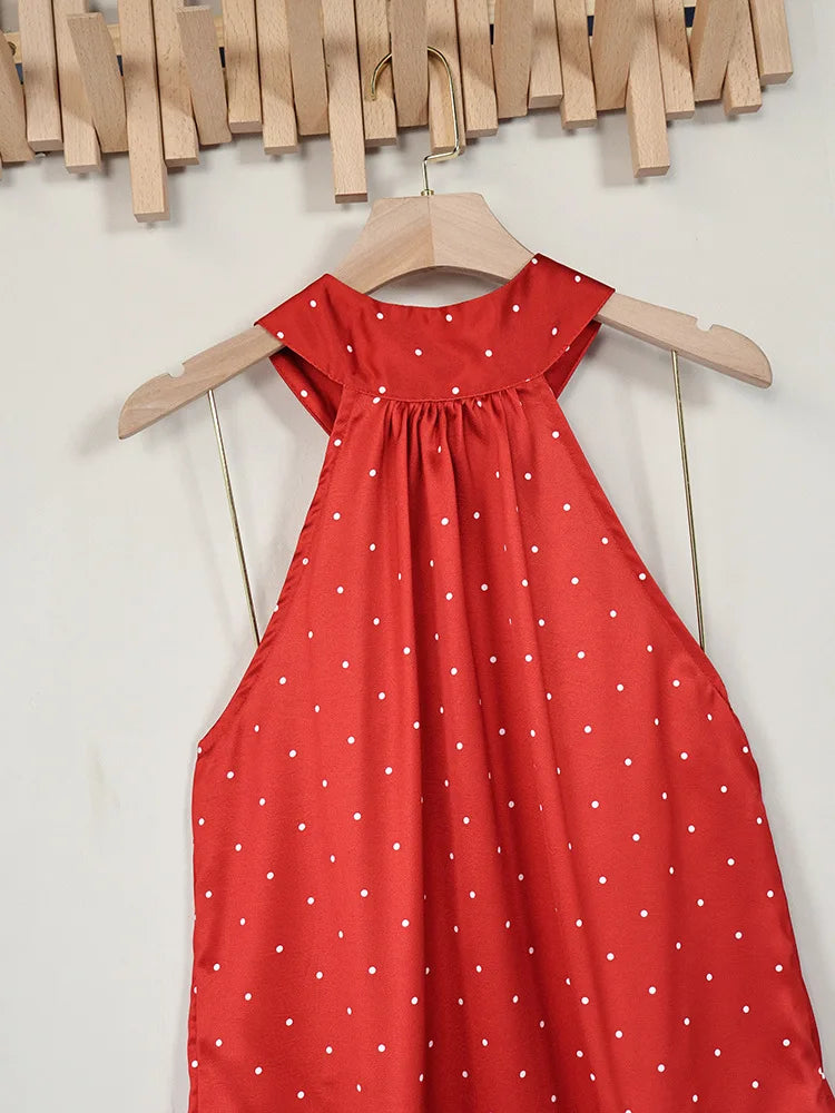Phantasy Office Lady Polka Dot Tanks Eleghant Halter Black Top Women Sexy Lace up Sleeveless Red Vest 2026 Summer Clothing