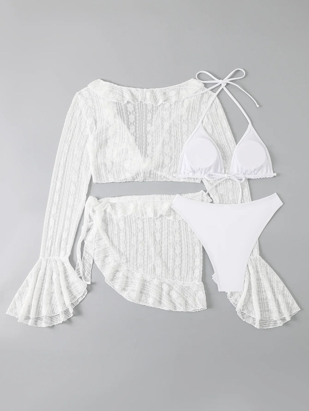 Women micro mini halter bikini sets 4 pieces with ruffles perspective cover tops and skirt swimsuit bathing suit beach outfits