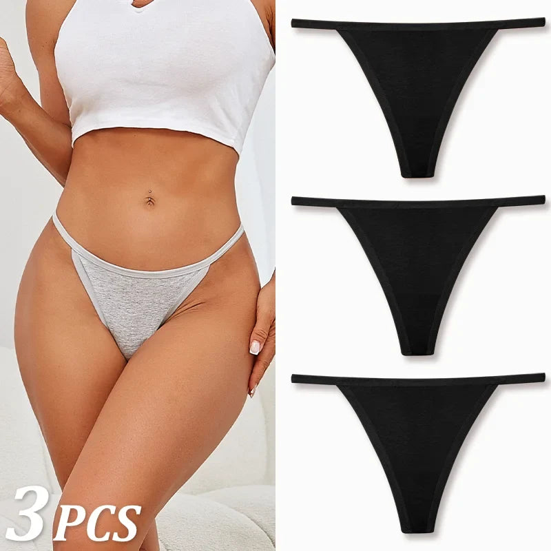 3PCS Seamless Cotton Thong Women Thin Strap Low Waist High Flexibility Panties Sexy Underwear Ladies Briefs T-back Soft Women
