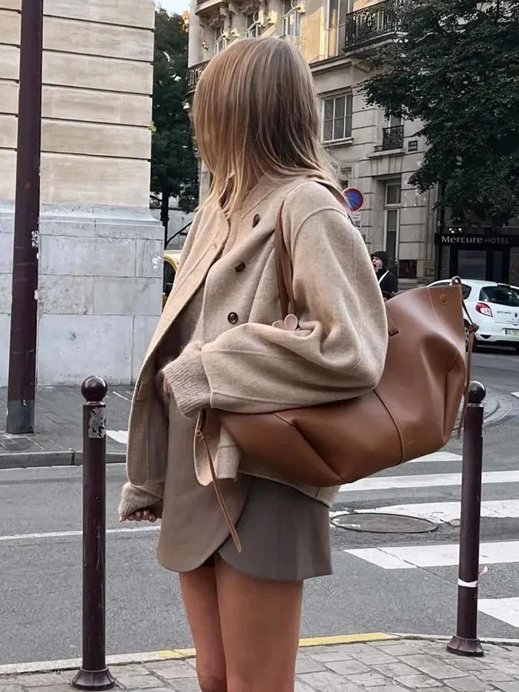 Foridol O Neck Single Breasted Apricot Women Winter Autumn New Coat Office Lady Short Thick Jacket Vintage Outerwear Loose