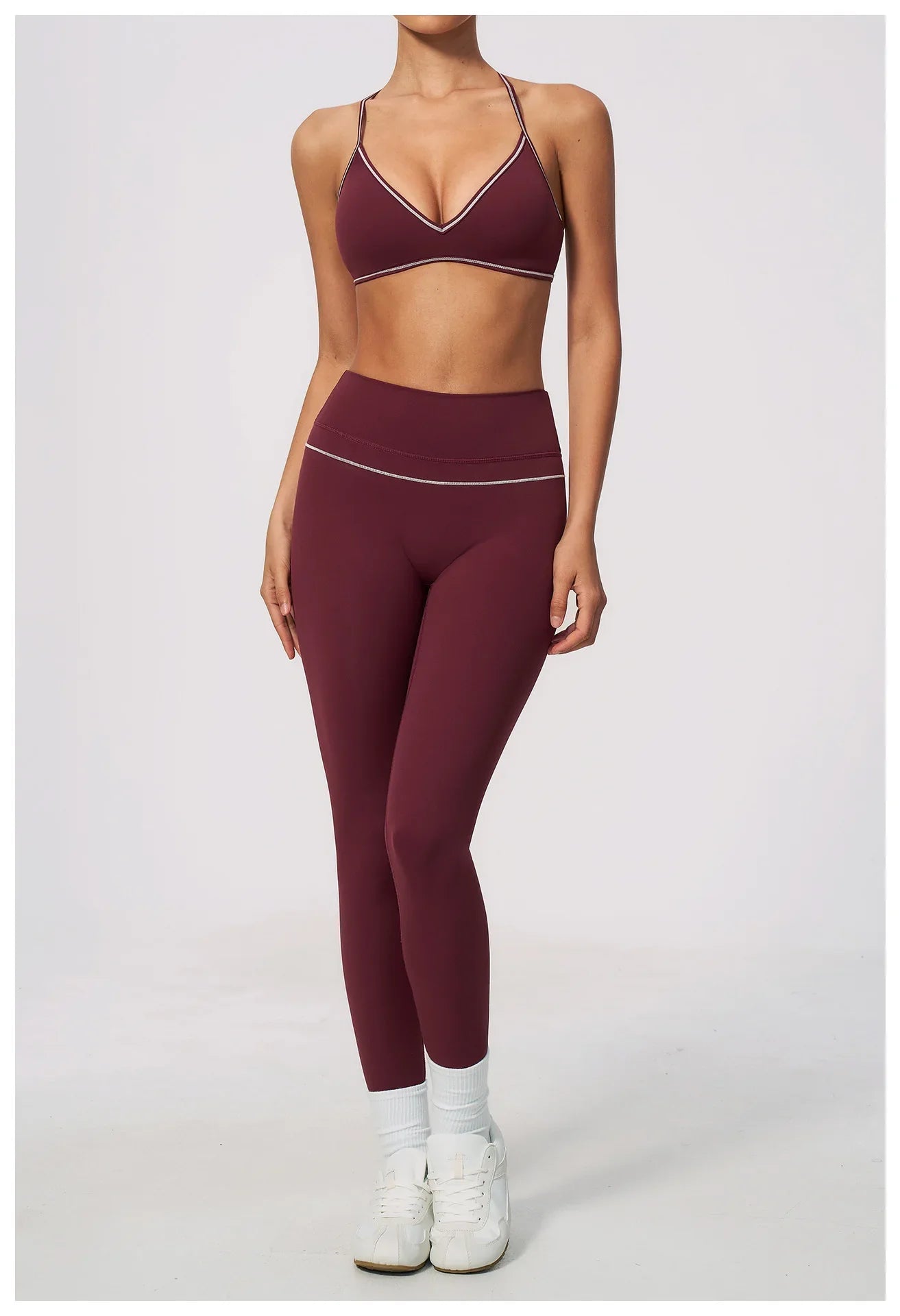 New Yoga Suit Women Color Blocked V-neck I Shape Sports Bra Fitness Clothes Summer Tight Running High Waist Leggings Tracksuit