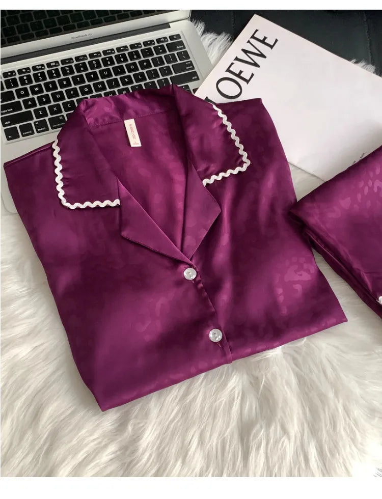 Spring and summer women's pajamas lace sweet cardigan long-sleeved suit home wear