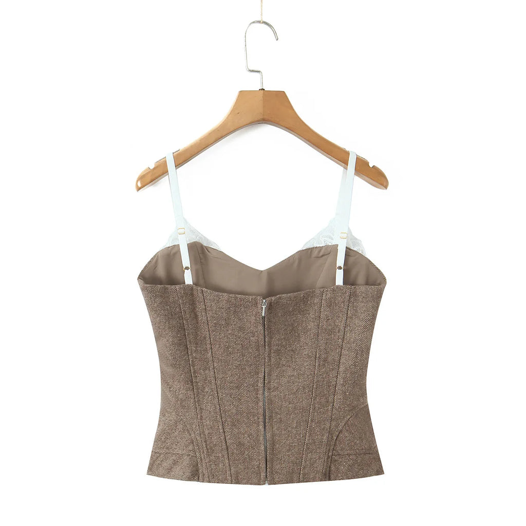 French Fashion Elegant Top Slim Fit Ribbed Waistband Tube Top Crop Top Camisole Vest Bustier Top For Woman Pure Desire EWKE