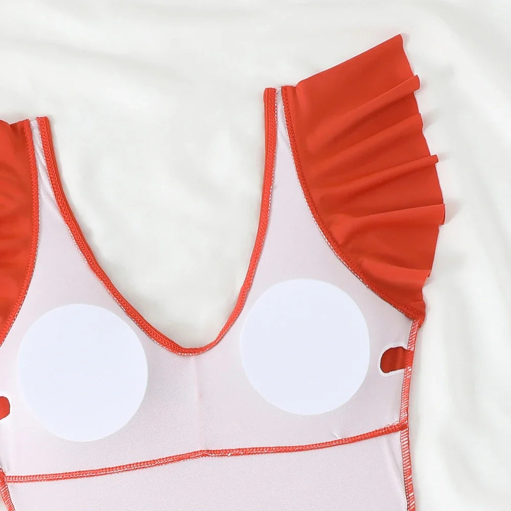 2026 Sexy Ruffle Swimsuit One Piece V-neck Drawstring Swimwear Women Bathers Bathing Swimming Swim Suit Female Beachwear XXL