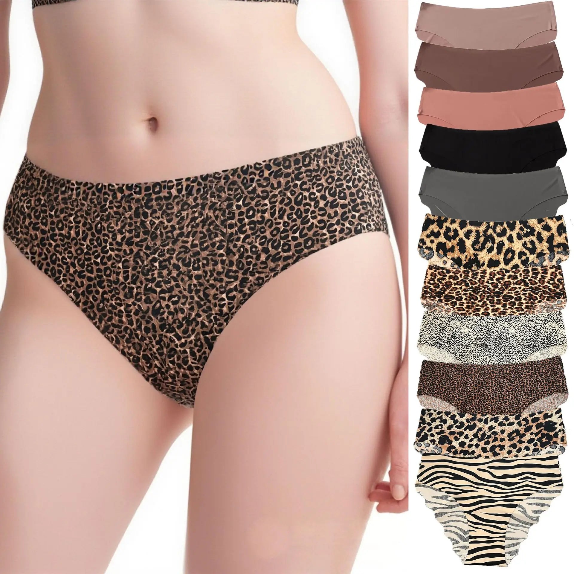 1pcs Seamless Panties Ladies Leopard Print Sexy Underwear Zebra Stripe Briefs Ice Silk Panty Invisible No Trace Solid Underpants