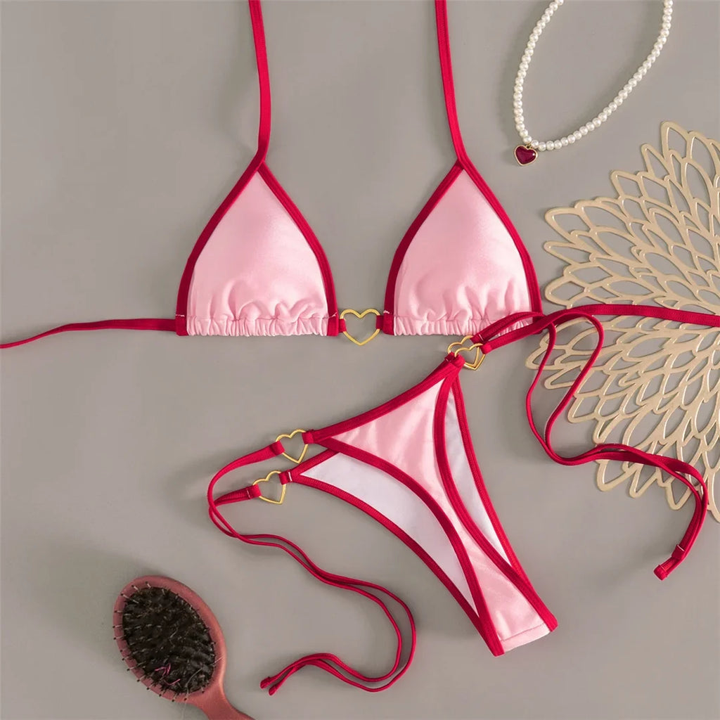 XS - L Halter Mini Micro Thong Bikini Women Swimwear Female Swimsuit Two-Pieces Bikini Set Padded Bather Bathing Suit Swim V7595