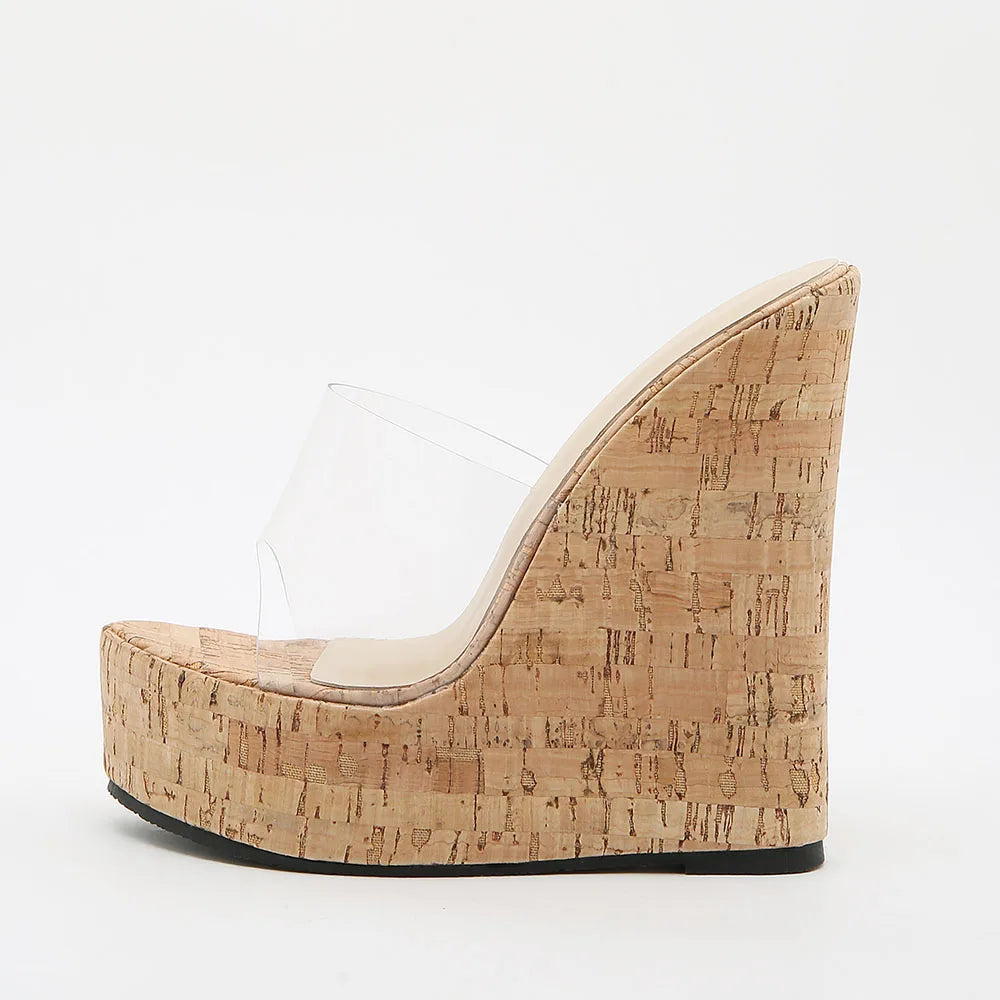 Sexy Summer Outdoor Slipper Slides Sandals Women Retro Super High Heels Sandals Grain Platform Sandals Wedges Shoes Mules