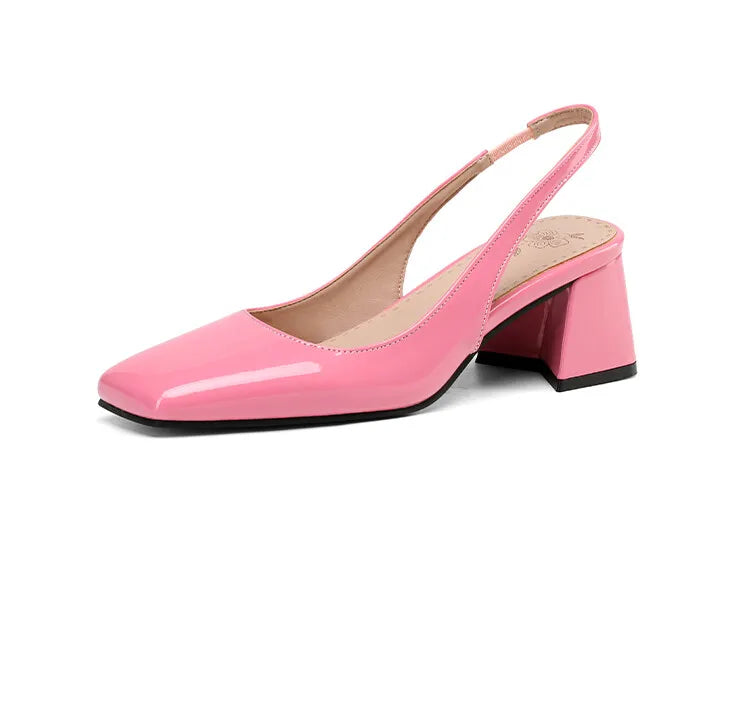 NASBAVI Women's Block Heels Pumps Shoes Elegant Summer Sandals Green Pink Close Toe Slingback Office Wedding Dress Shoes Female