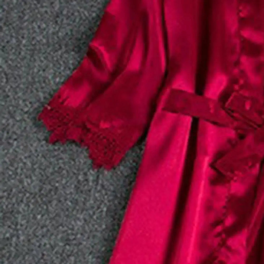 5 Pcs/Set Silky Satin Women Pajamas Set Nightgown Nightdress Top Shorts Pants Set Lace Patchwork Loose Thin Women Sleepwear