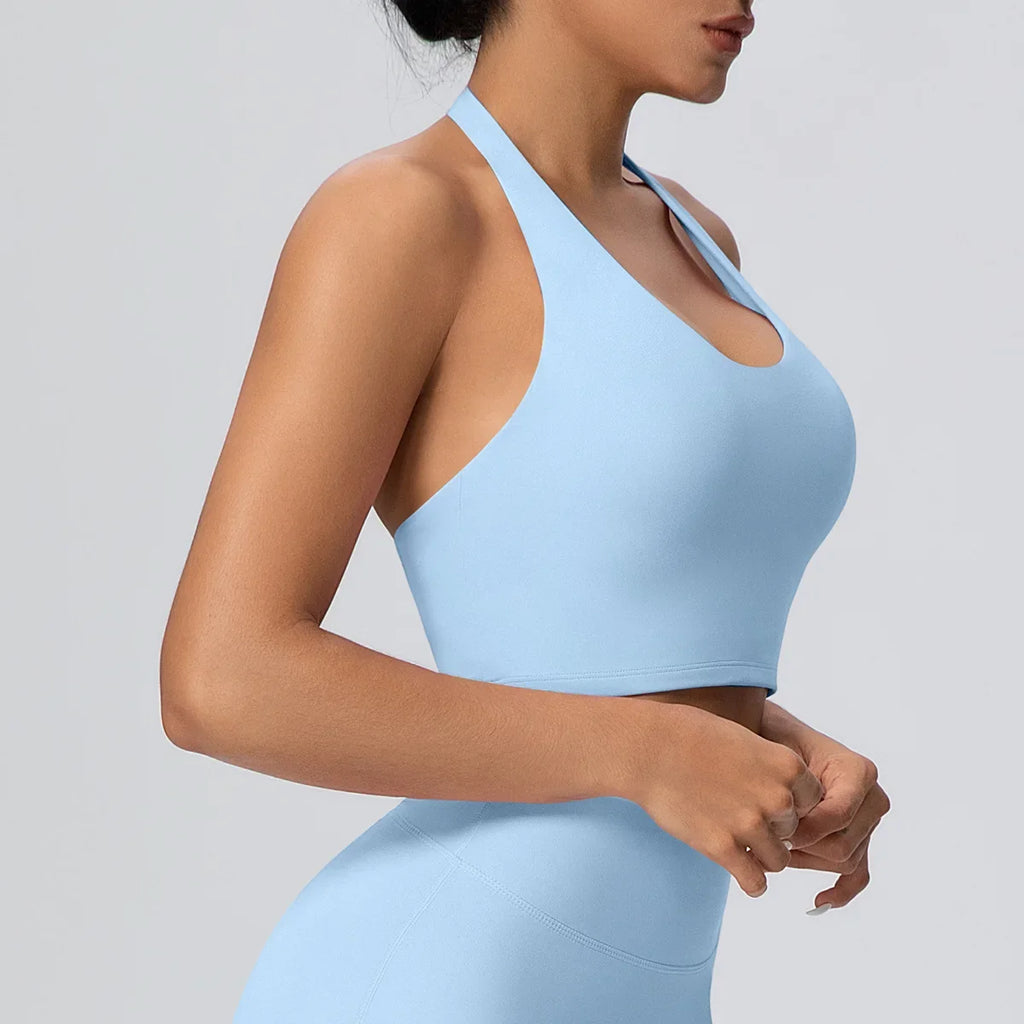 Sexy Gym Women's Sports Bra Breathable Hanging Neck Backless Sports Bra Women's Comfortable Exercise Pilates Training Yoga Top