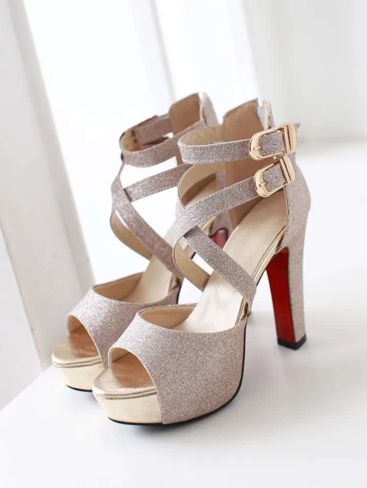 Women's Sandals Summer New Style Fashion Fish Mouth Open Toe Buckle Thick Heel High Heel Women's Shoes Plus Size 33-43 High 11cm