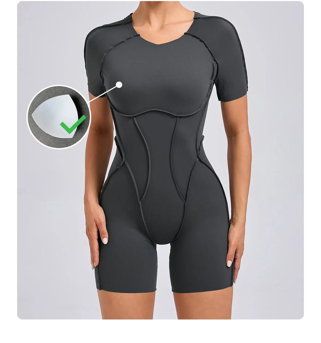 Short Jumpsuit Gym Clothes For Women Sportswear Fitness Overalls Backless Scrunch Booty Yoga Suit Sports Set Outfit