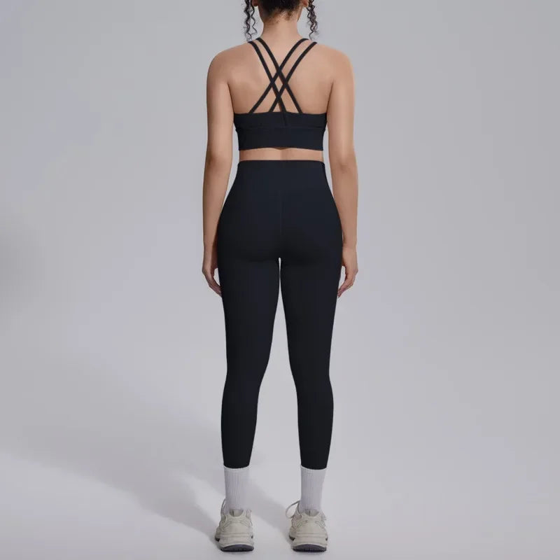 Women's Yoga Set Sports Fitness Running Beautiful Back Slim Fit Bra Hip-lifting High Waist Pants Workout Training Gym Suits