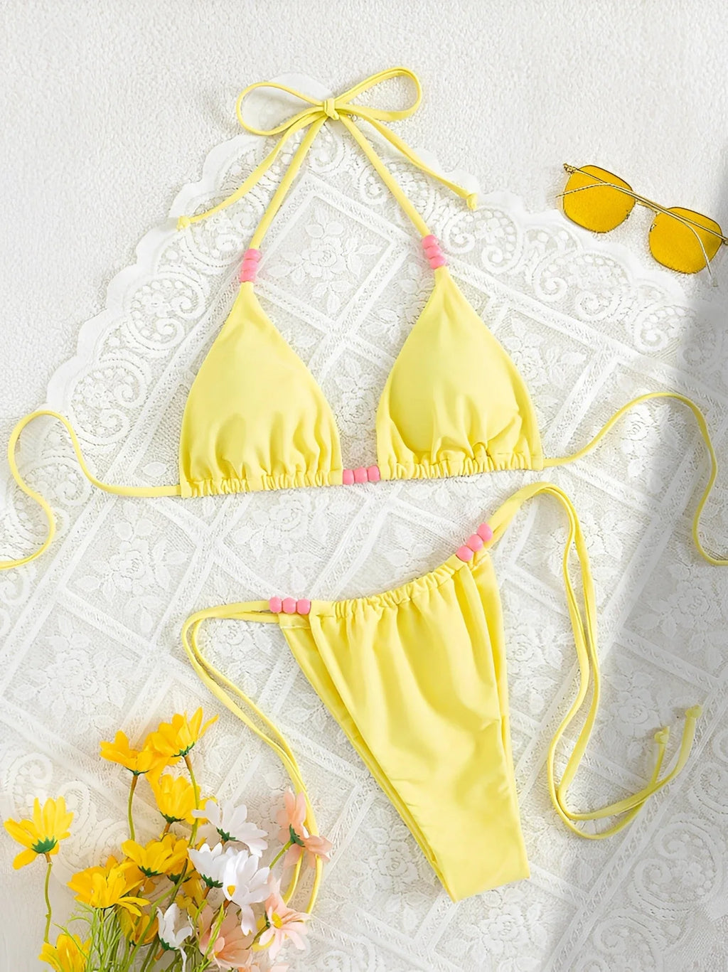 2026 Halter Triangle Bikinis Printed Swimsuit Women Sexy String Swimwear Female Bathers Swimming Bathing Swimming Swim Suit