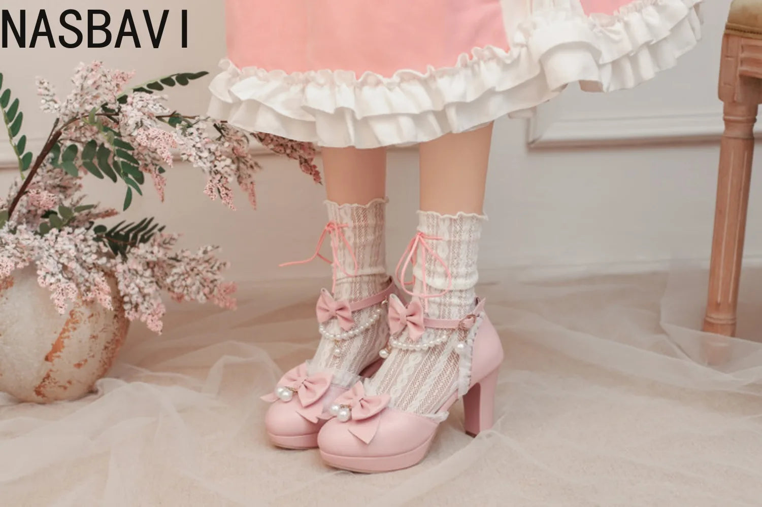 Women Girls Mary Janes 9cm High Heel Ankle Strap Pumps Sweet Chunky Buckle Princess White Sandals New Summer Large Size 33-48