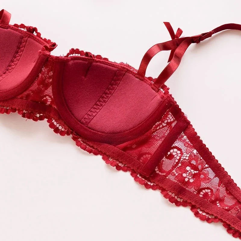 Women's Bras Sexy Lace Half Cup Push Up French Style Lingerie Solid Soft Deep V Top Breathable Comfortable Closure Thin Bralette