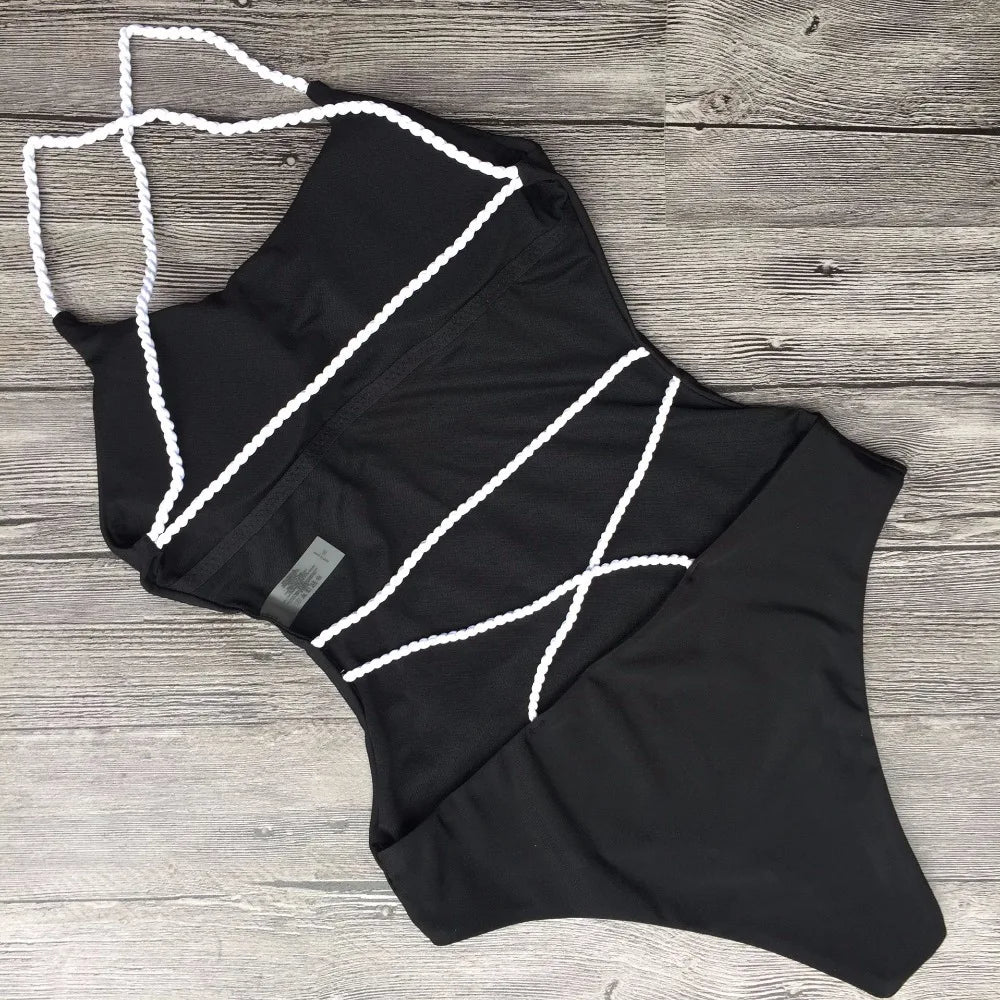 Criss Cross Backless Women Swimwear One Piece Swimsuit Female Monokini High Cut Leg Bather Bathing Suit Swim Beach Wear Lady