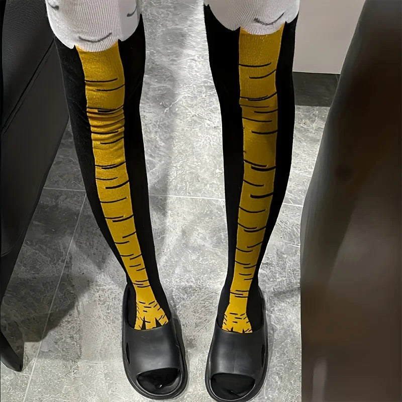 1/2 Pairs Women Knee High Socks Trendy Cartoon Funny Chicken Claw Socks Fitness Sports Casual Slim Leg Long Tube Socks Women