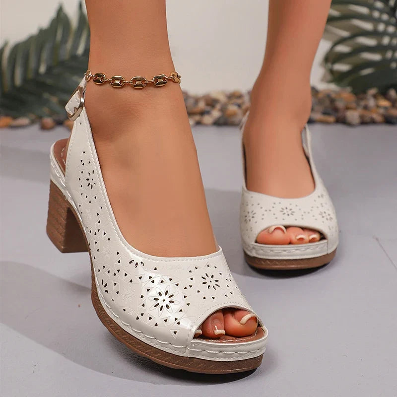 Summer Peep Toe Thick Heel for Sandals Women Plus Size 43 High Heeled Rome Sandals Woman Back Strap Platform Sandles Ladies