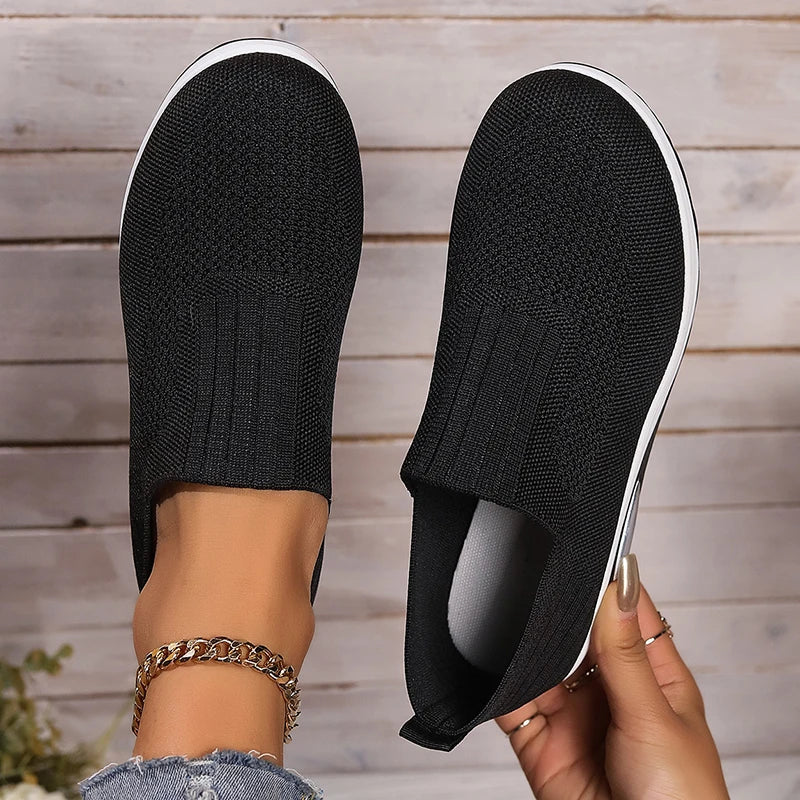 Breathable Knit Wedges Sneakers Woman Spring Autumn Slip On Platform Sport Sneakers Woman Plus Size Thick Sole Walking Shoes