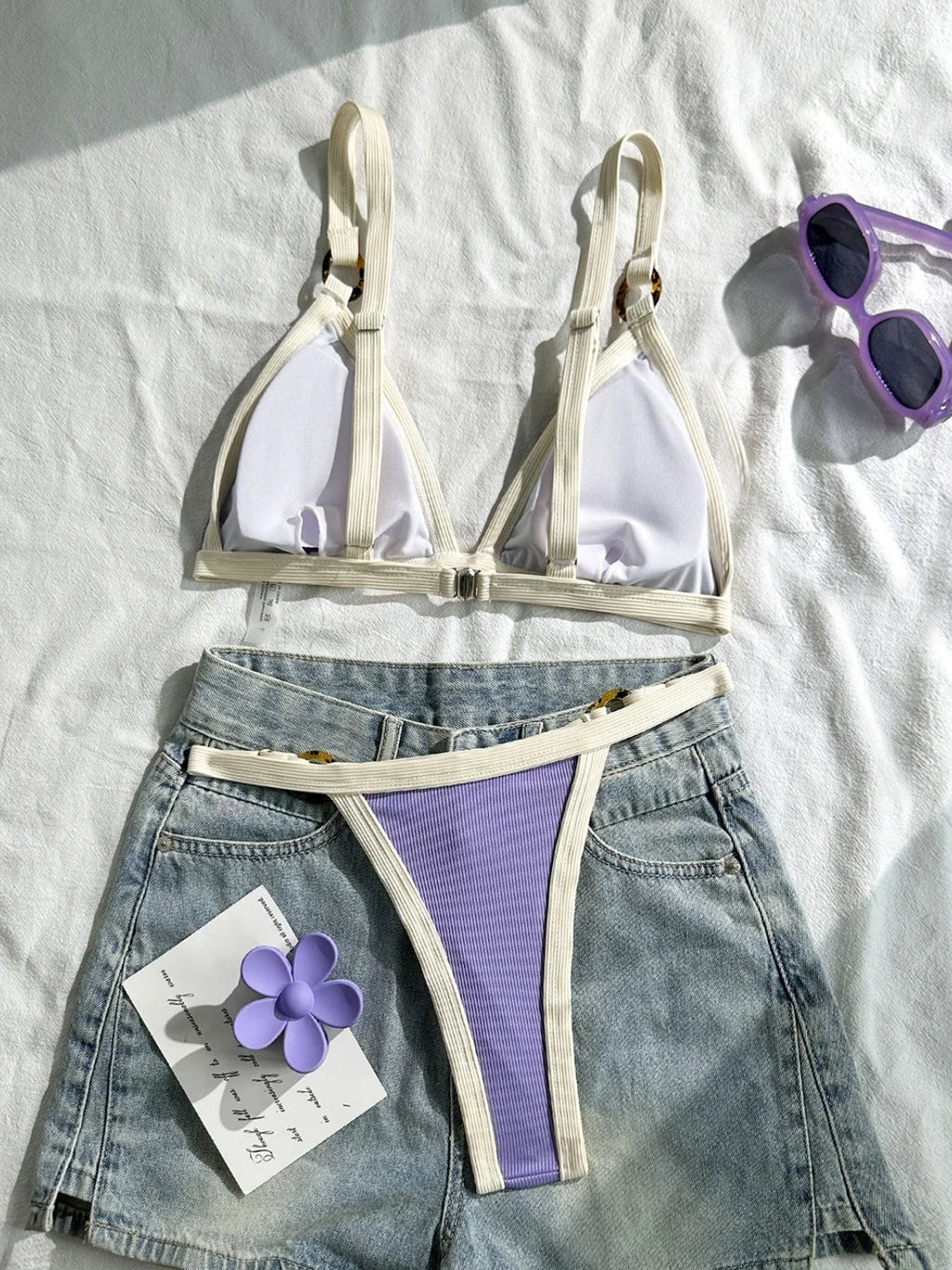 Sexy Khaki Patchwork Micro Bikini 2026 Women Brazilian Push Up Bra Metal Circle Thong Swimsuit Bathing Suit Holiday Swimwear