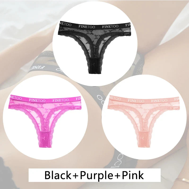 New 3Pcs Lace Thongs Women Floral G-string Underwear Trendy Letter T-Back Underpants Sexy Low Waist Bikini Panties Ladies Panty