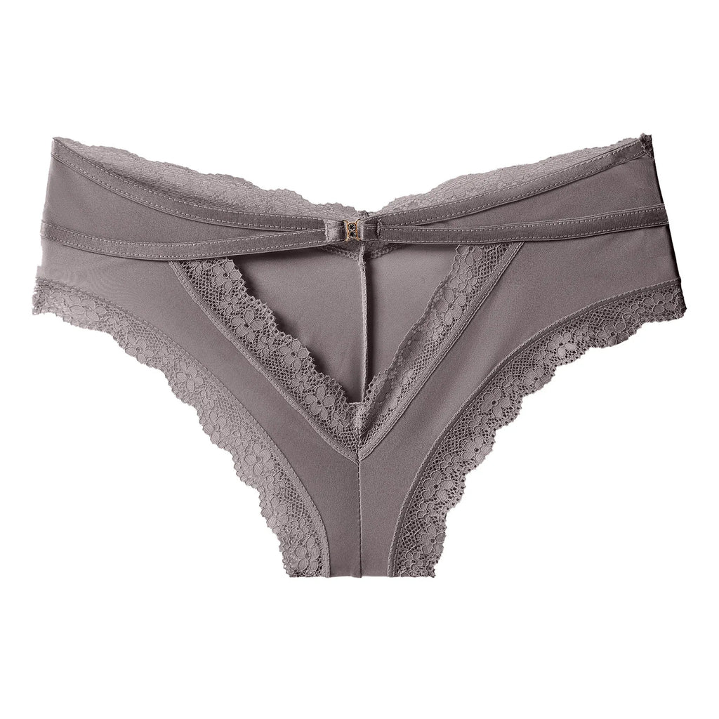 Back Crossing Bandage Hollow Out Sexy Panties Lace Edge Seamless Underwear Women Transparent Lingerie Ice Silk Briefs Thong