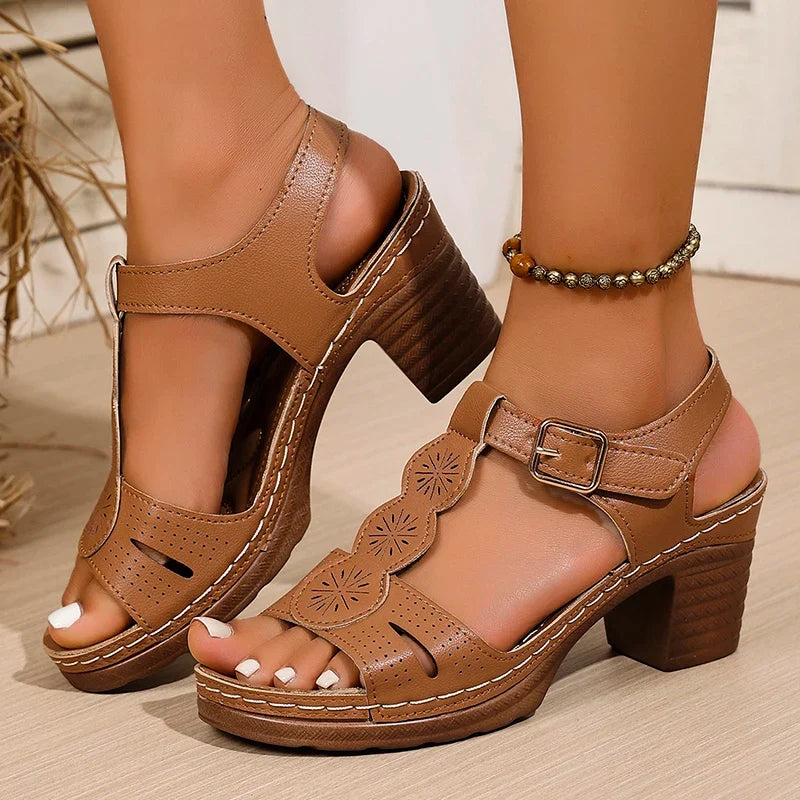 2025 Summer Chunky Heels Sandals for Women Lightweight Plus Size Platform Sandles Woman Thick High Heeled Gladiator Sandalias 43