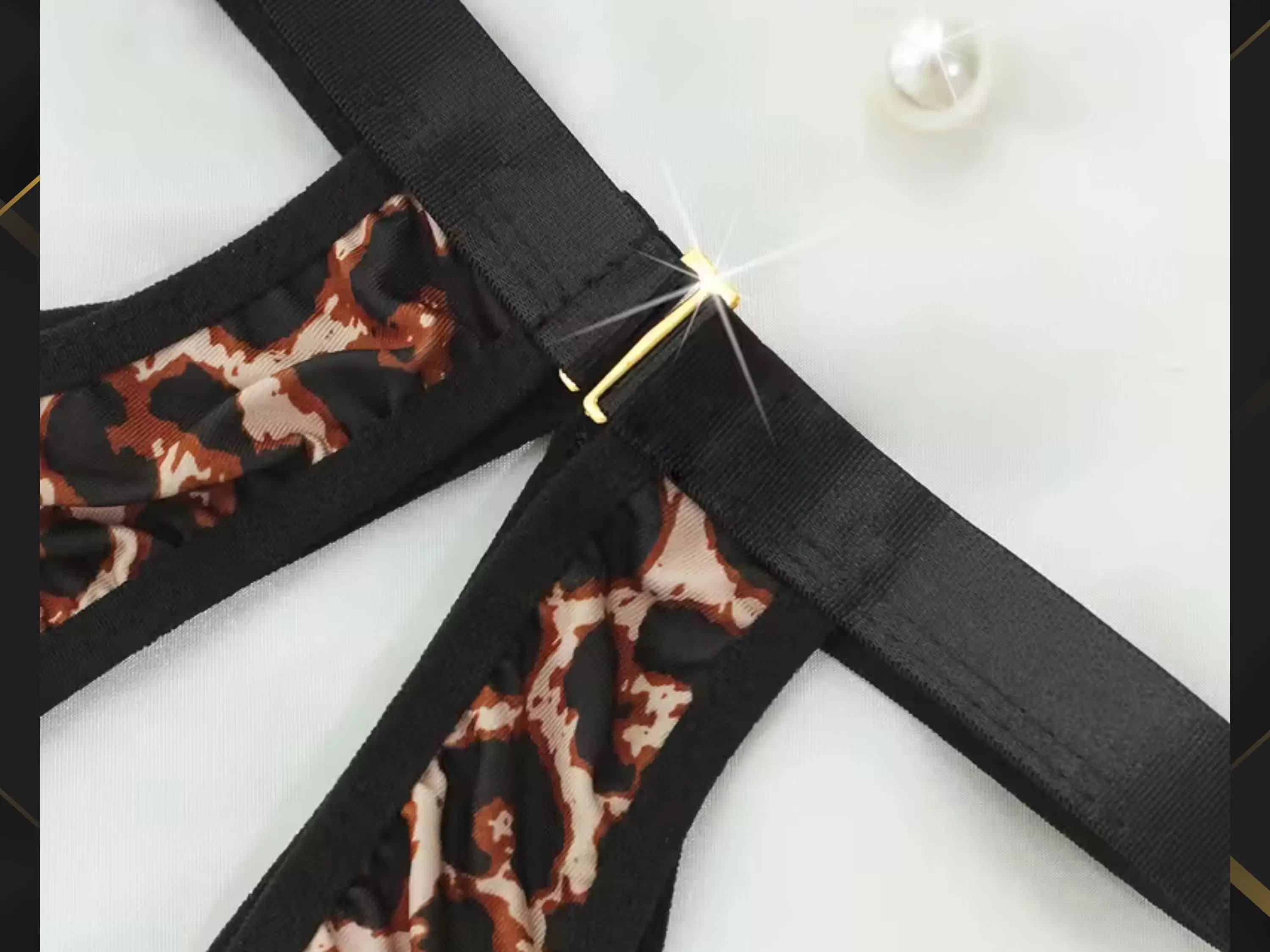 Sexy Leopard Print Halter Neck Bodysuit for Women, Backless Deep V Hollow Out Teddy Lingerie with Rhinestone Heart Decor